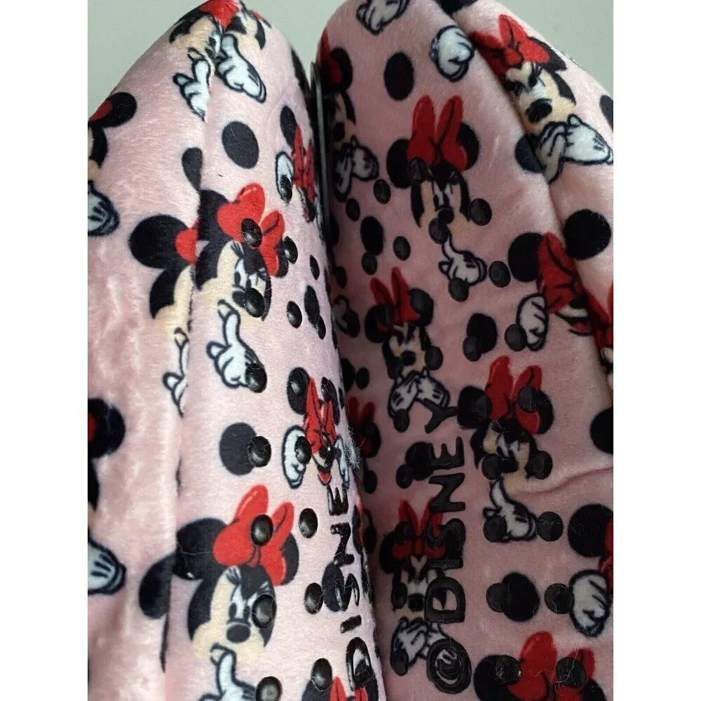 Disney Minnie Mouse Ears Bow Fuzzy‎ Babba Women’s Slipper Socks Sz S/M 5.5/7.5